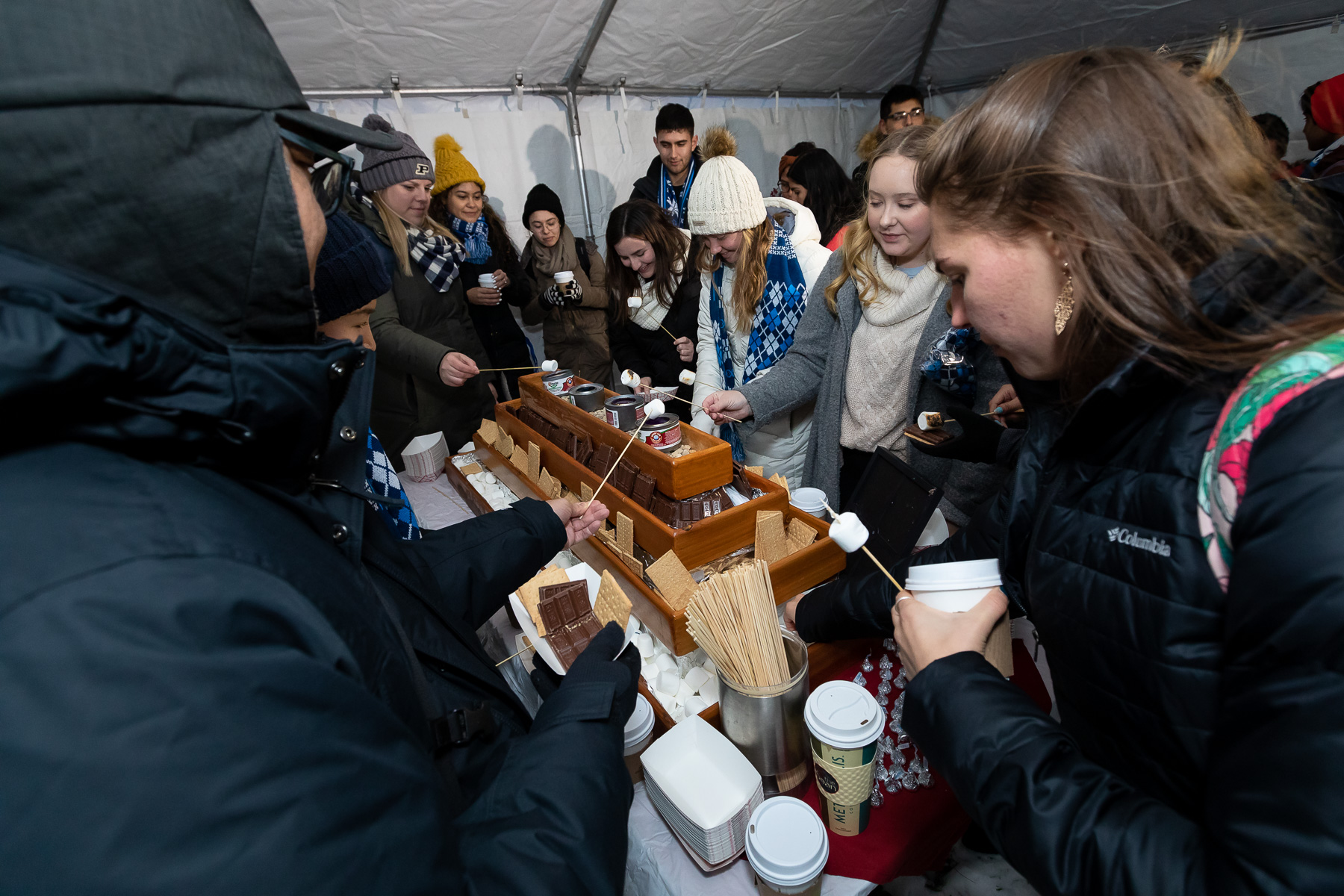 A s’mores roasting tent was available to chilly students during the second-annual Tree Lighting Ceremony. (DePaul University/Jeff Carrion)